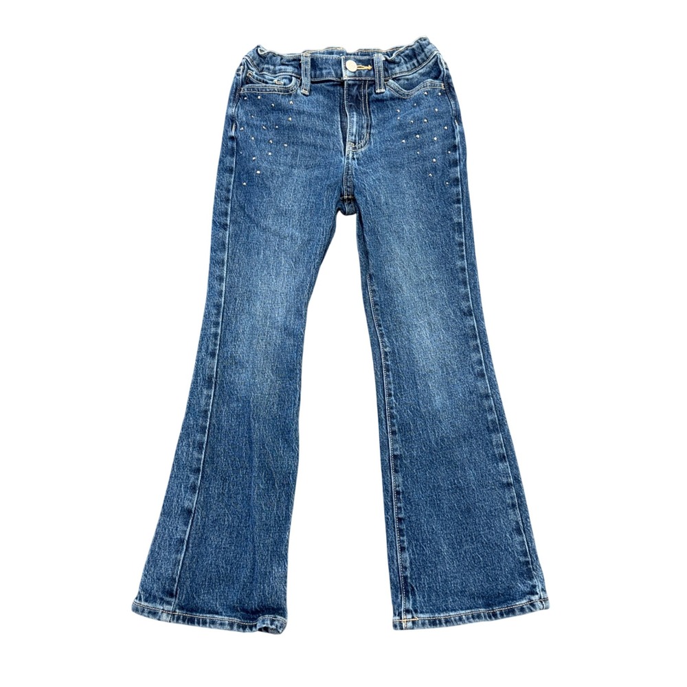 Old Navy Kids High-Rise Flare Jeans Medium Wash Studded Size 8 Built-In Tough